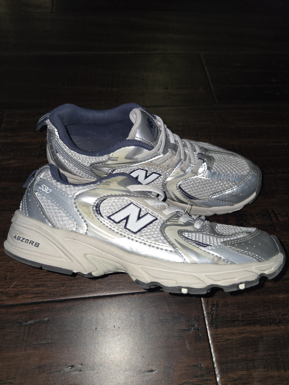 New Balance Kids Silver and Navy Lace-Up Sneakers